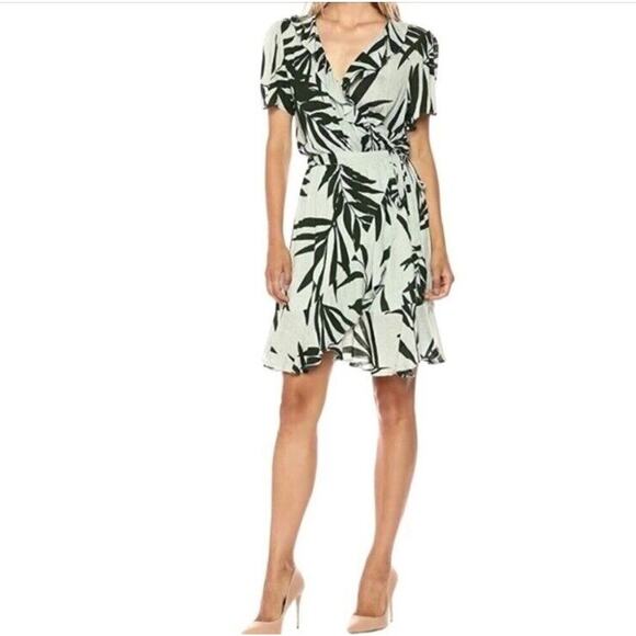 Michael Stars Paradiso Palms Wrap Tropical Green Dress Short Sleeves Size Small - Picture 1 of 10
